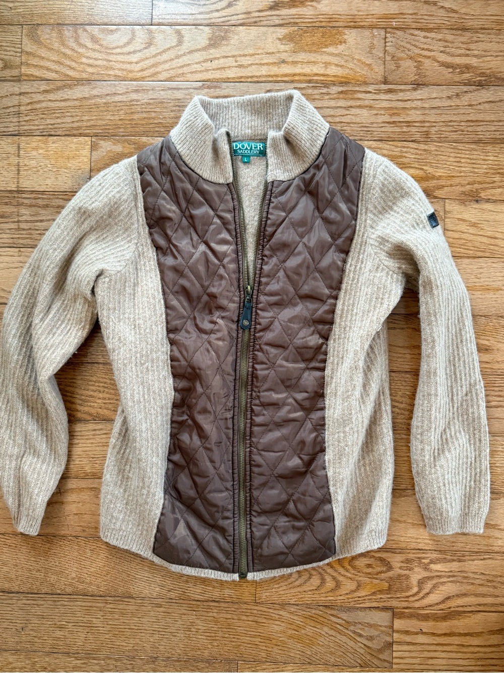 Dover Saddlery Equestrian Riding Sz Large Quilted Jacket Lambswool Brown Tan